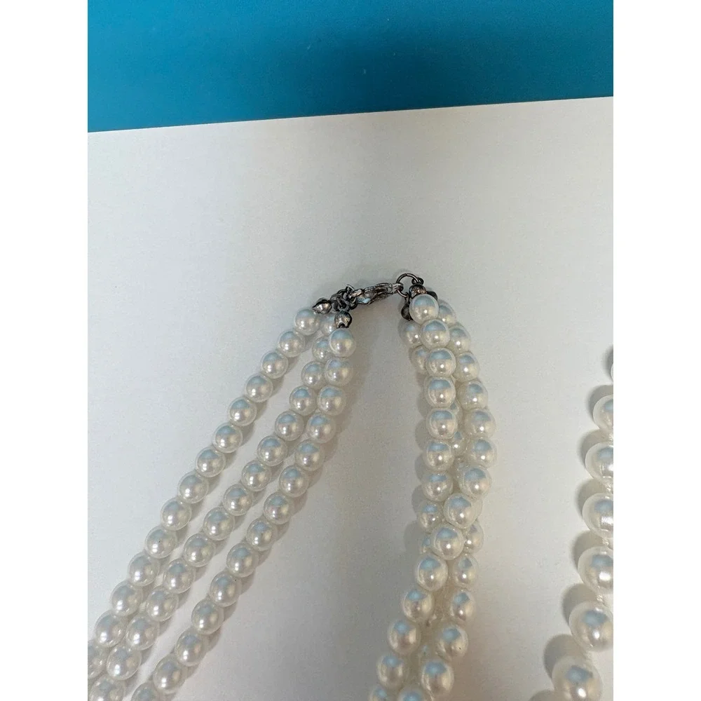 Vtg Style Faux Pearl Necklace Lot 5 Pieces White Cream Multi Strand Layered - Picture 6 of 16